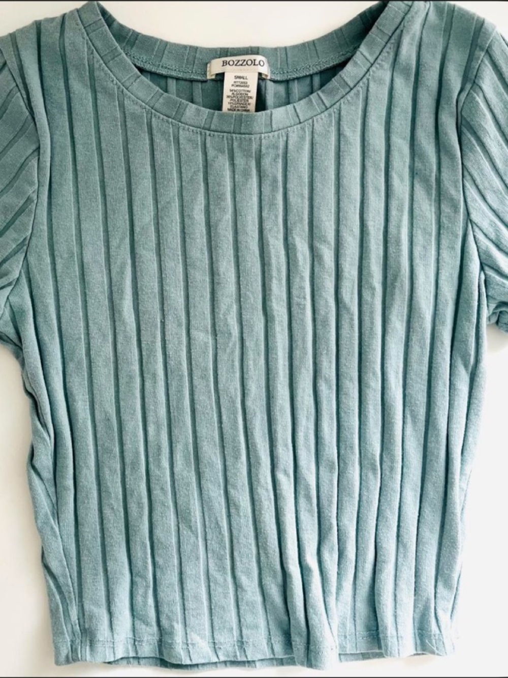 Bozzolo Wide-Ribbed Short Sleeve Crop Top Sage Mint Green - Size Small